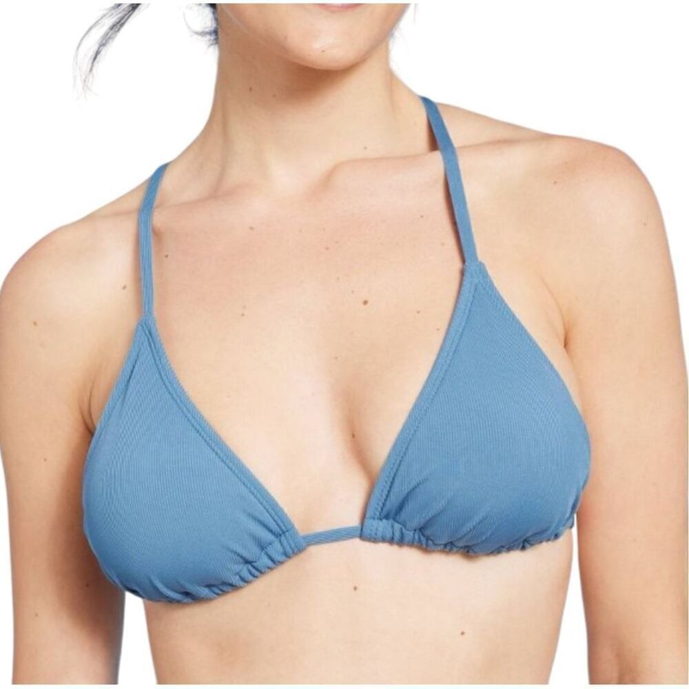 NEW Shade & Shore Crisscross Back Blue Triangle Ribbed Bikini Top S